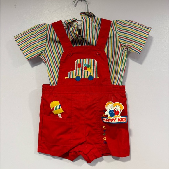 NWT Vintage embroidered Ice Cream truck happy kids overall outfit - Picture 1 of 4